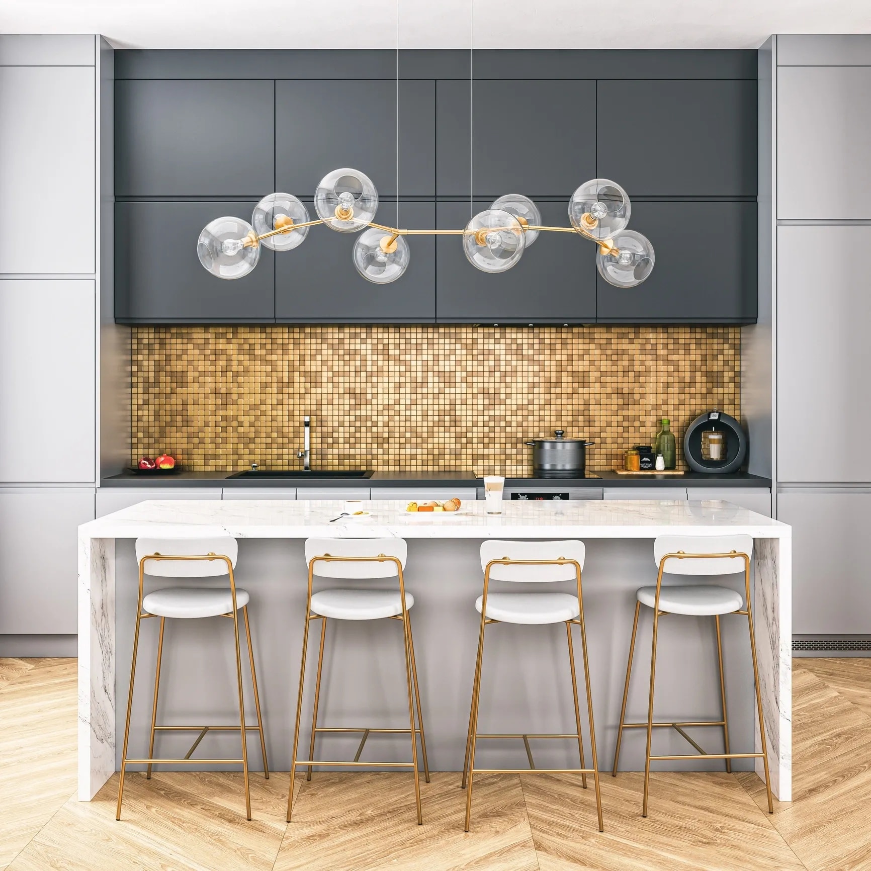 Luxury marble kitchen island stone countertop elegant veining