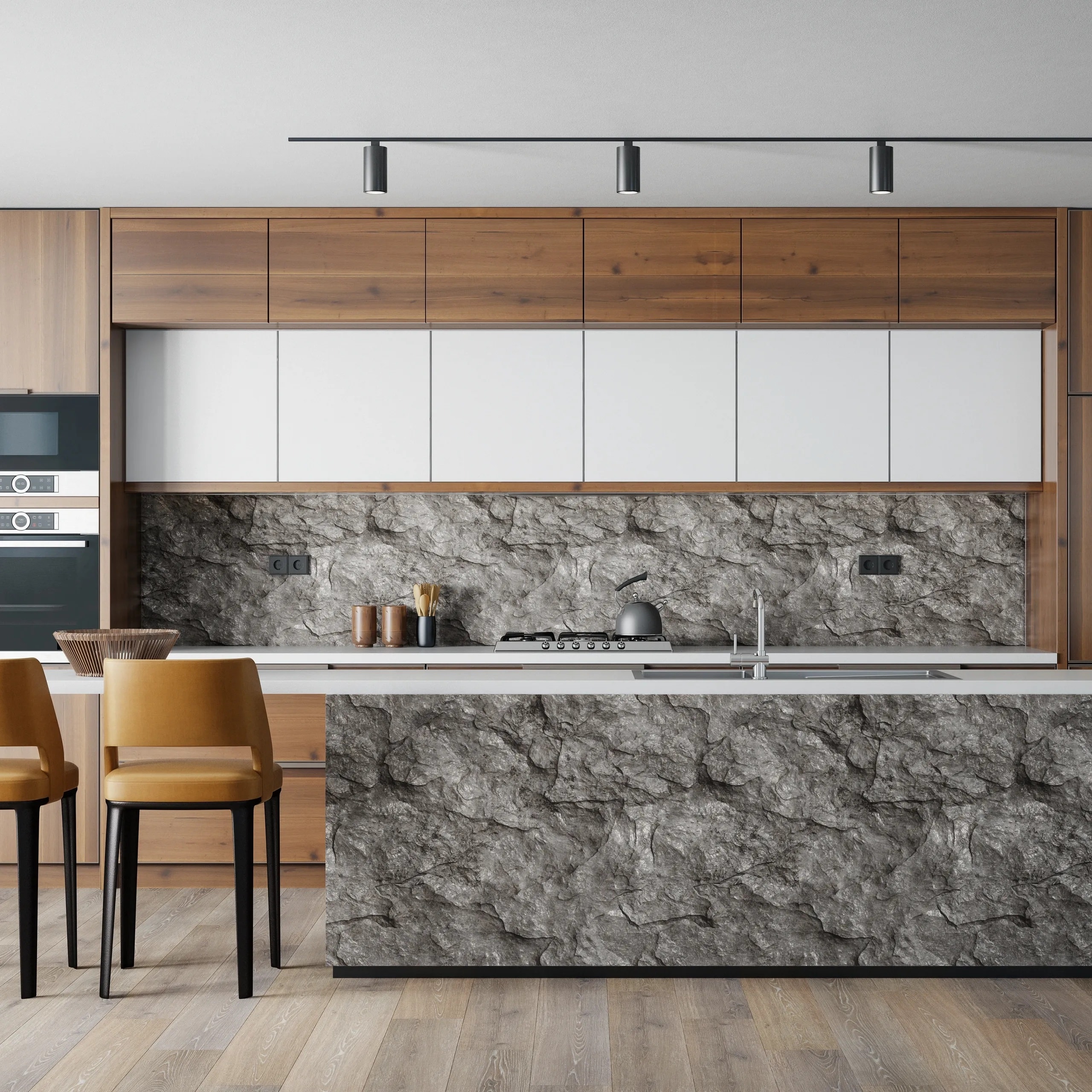 Quartzite kitchen countertop with dark cabinets natural stone surface