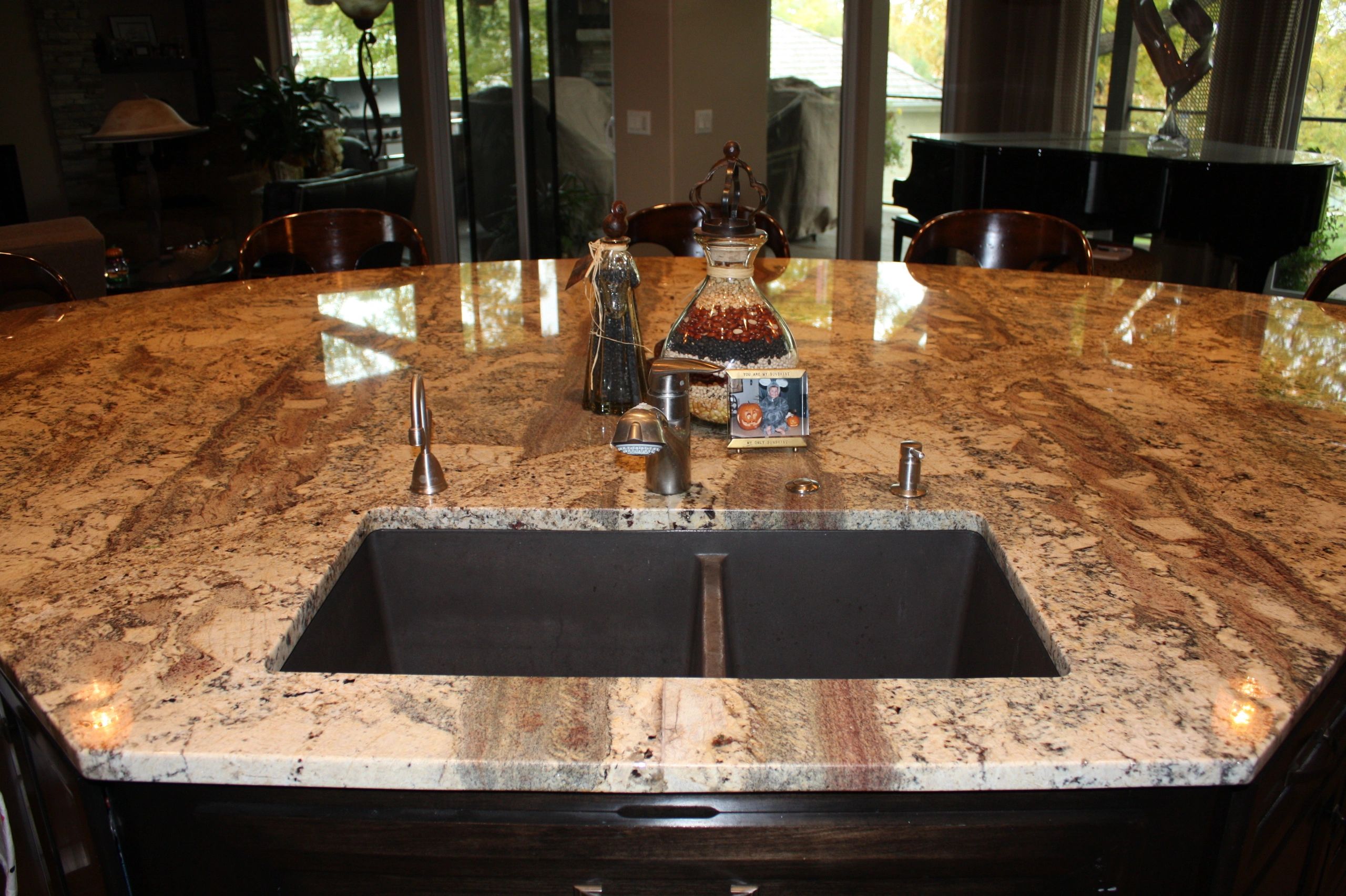 Granite kitchen island countertop with undermount sink