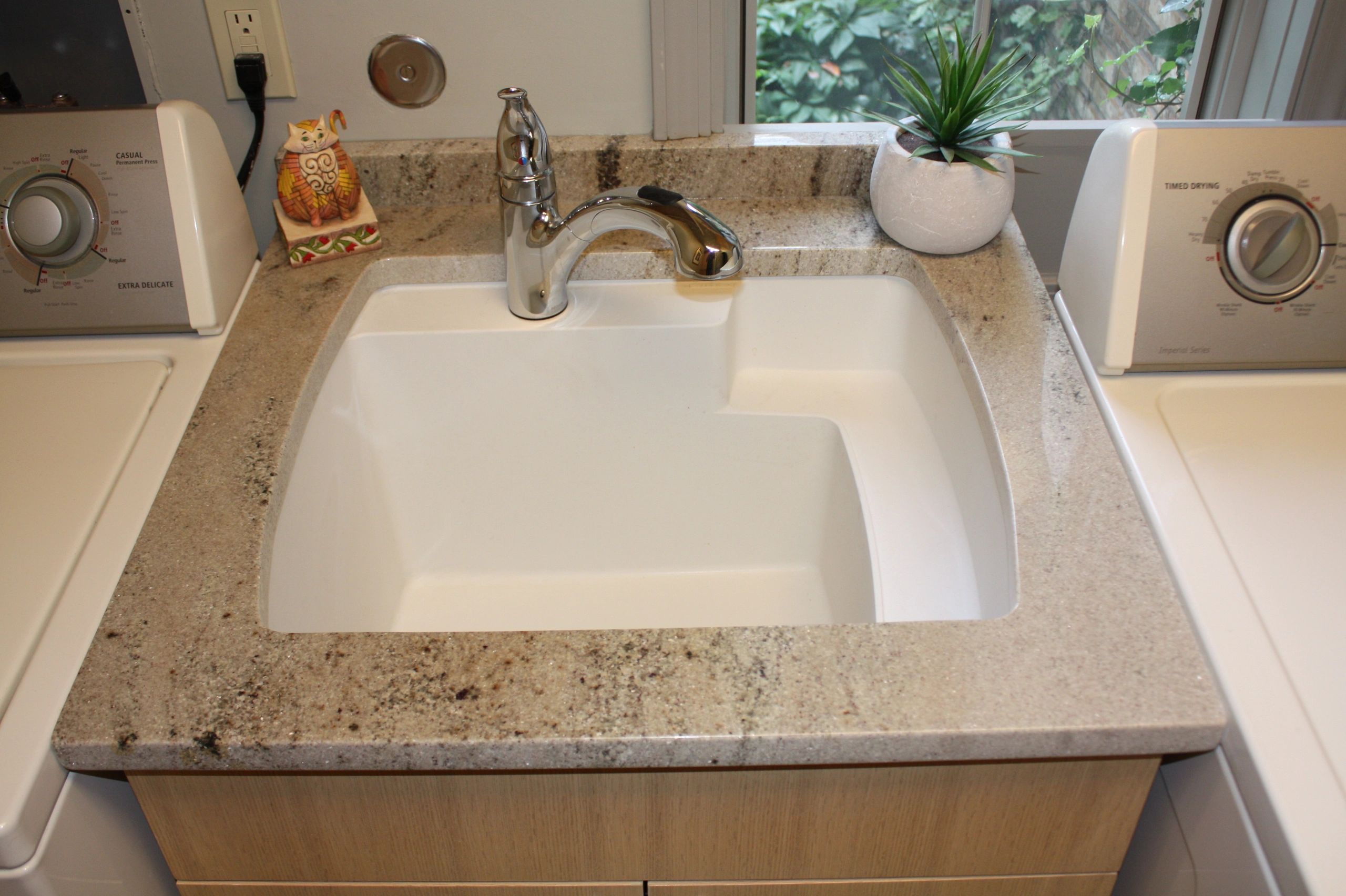 Quartz laundry room countertop with double sink